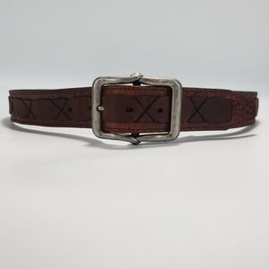 Orvis Brown Bison Leather Belt with Stitch Design